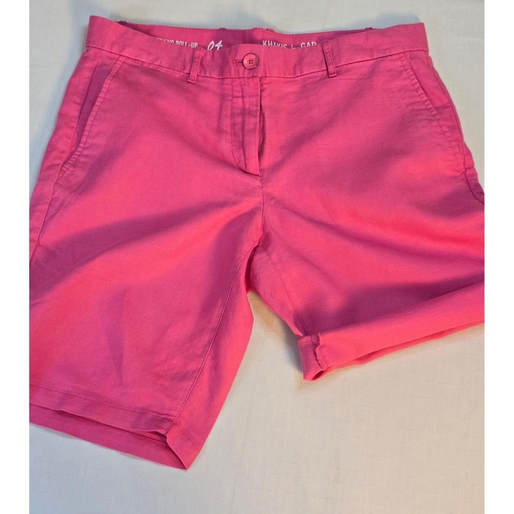 Gap Womens Pink Linen Blend Boyfriend Roll-Up Khaki Shorts Size 4 Coastal Cruise